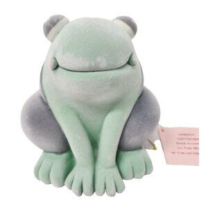 Simson Giftware Frog Wearing Overalls Coin Piggy Bank Green Felt Covered New
